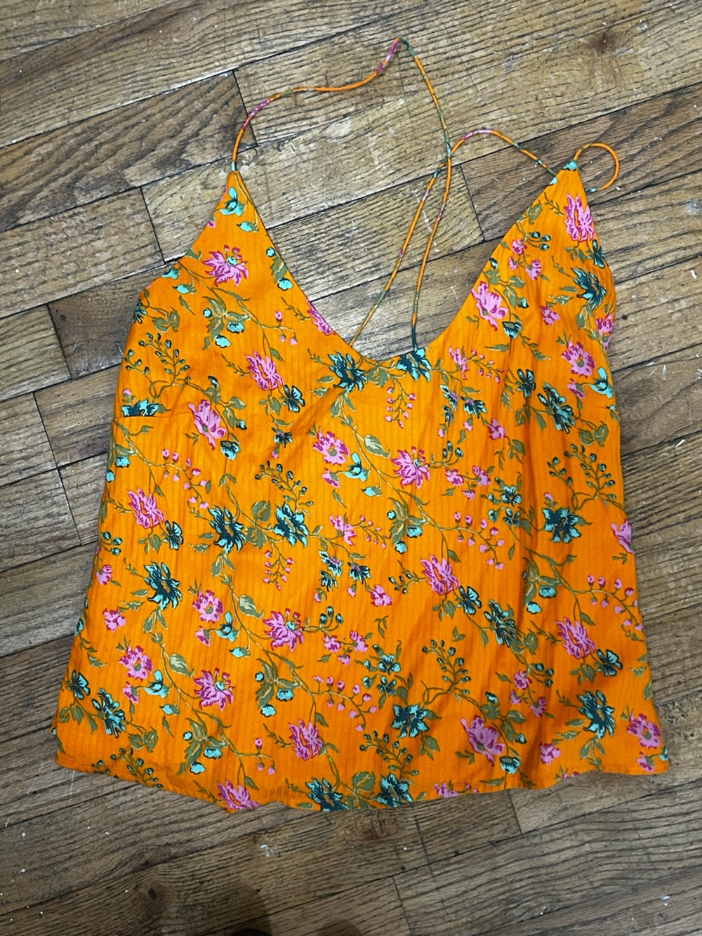 Anthropologie Orange Floral Blouse with Pink & Teal Accents